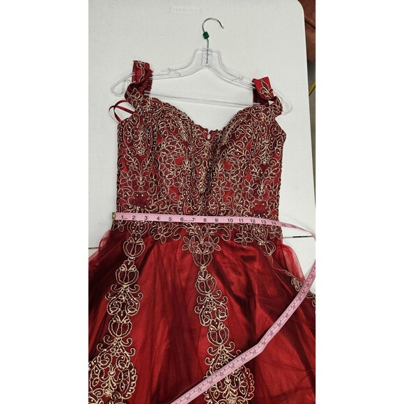 NWOT Anny Lee Red Sleeveless V Neckline Zipper Embroidered Women's Dress Size L - Picture 2 of 7